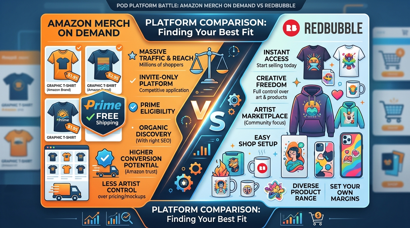Amazon Merch vs Redbubble: The Core Difference