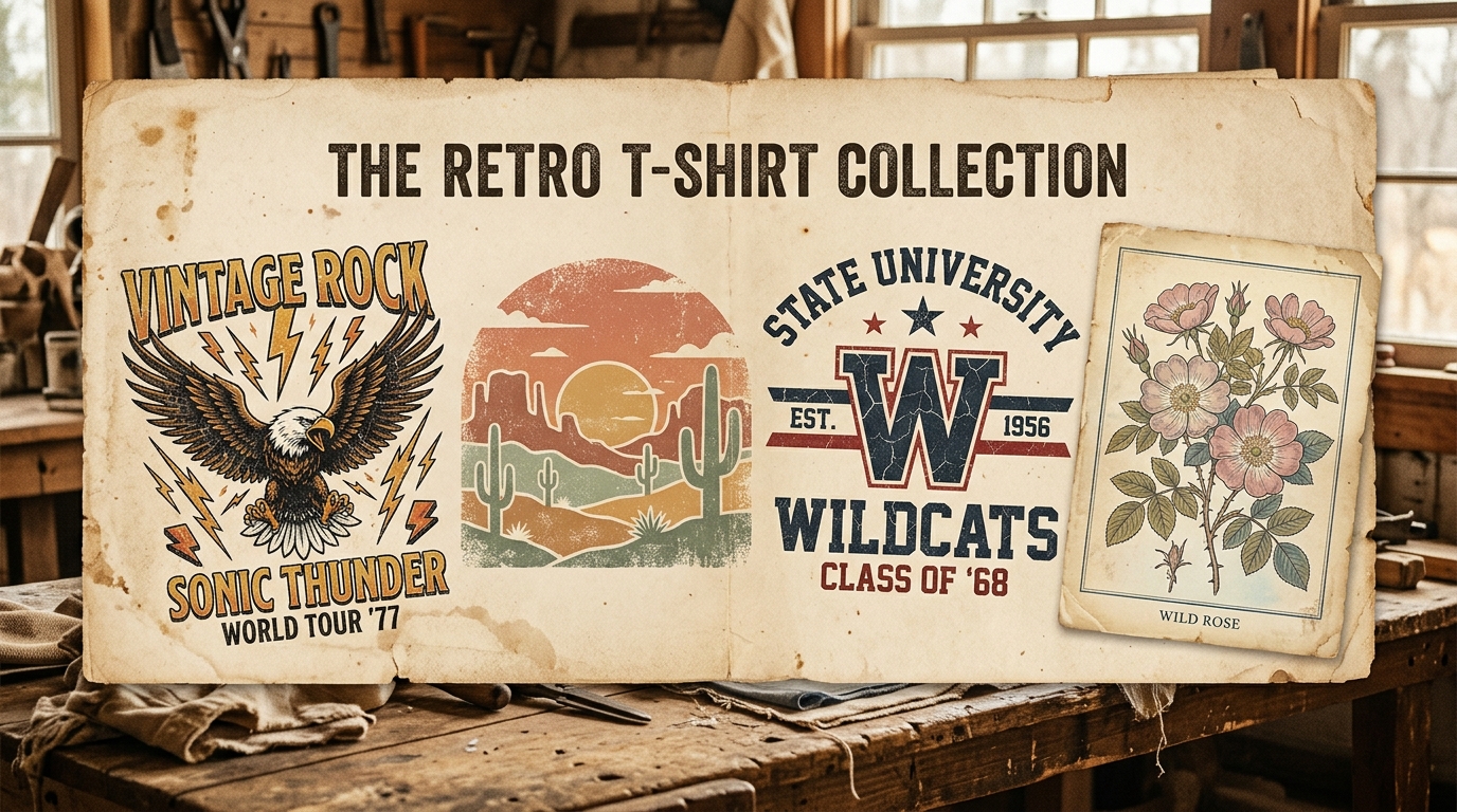 Vintage T-Shirt Design with AI — Retro Art at 300 DPI